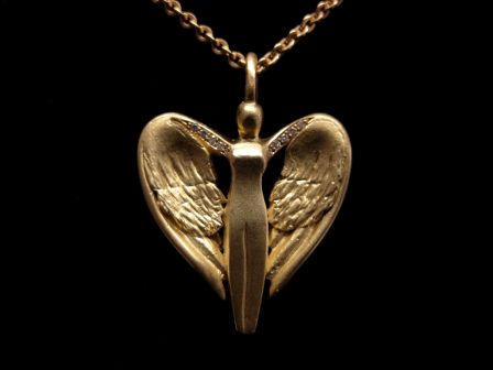Schutzengel Anhänger - 750 Gold mit Gliederkette